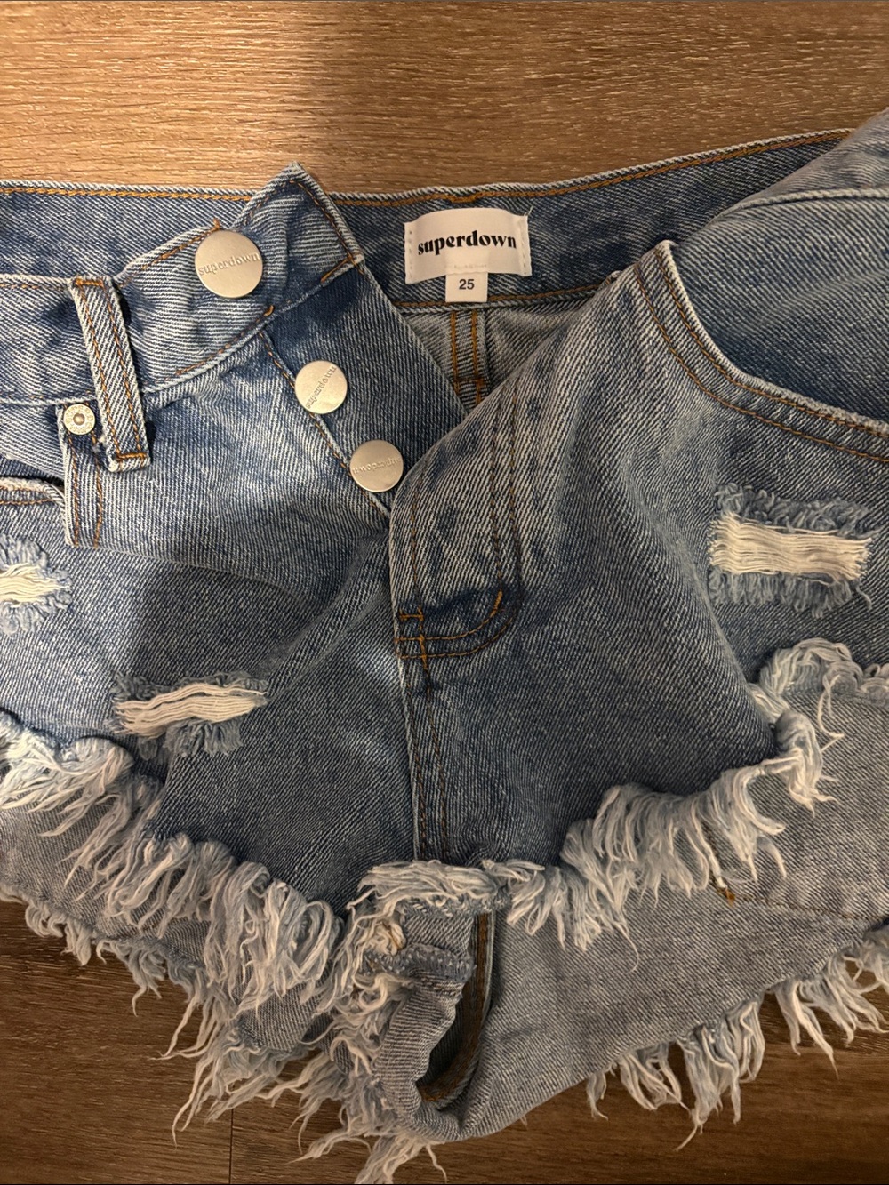 superdown Light Blue Distressed Frayed Denim Shorts